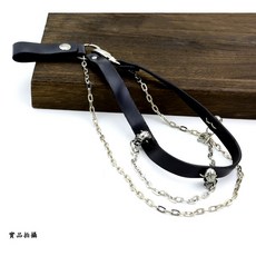 骷髏頭造型褲鏈 龐克風金屬鏈條腰鏈 真皮材質