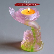 佛手蓮花琉璃燭臺 古法工藝擺件 尺寸8*5.7*11.2厘米, 綠彩色左手-單個【真琉璃】
