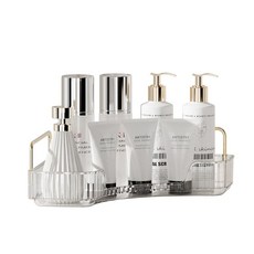 YCIA & DONE 코너 카운터 욕실 정리함 카운터탑 2단 화장품 향수 트레이 화장품 스킨케어용 베니티 정리함 침실 욕실 주방용 클리어 랙(앰버 골드), White, 2-Tier