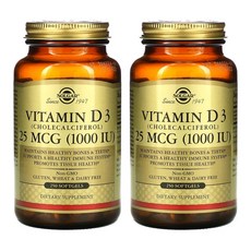 [1+1] Solgar 솔가 비타민D3 1000IU 250정 소프트젤 비타민D 비타민디 vitamin d 콜레칼시페롤 cholecalciferol, 2개