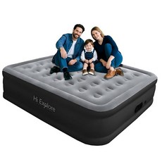 Hi Explore 펌프 내장 퀸 에어 매트리스 편안한 플러시 공기 주입식 블로우 업 매트리스 가정 손님 캠핑용 휴대용 더블 에어 베드 (그레이 높이 45.7cm(18, Grey