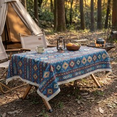 유스몰 보헤미안 패턴 레이스 아웃도어 캠핑 피크닉 테이블보, 블루