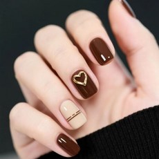 여성 네일 패치 겨울 계열 고급스러운 브라운 네일 데일리 스타일 JS, 1개, 사진색XS