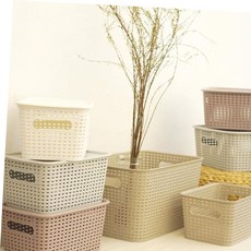 바스켓 MBCO 라탄 패턴 정리함 중 415 x 285 142mm, 베이지