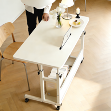 UniNest E0급 800x500 이동식 높이조절 쇼파 사이드 테이블 1인용 컴퓨터 보조 침대 책상, 화이트