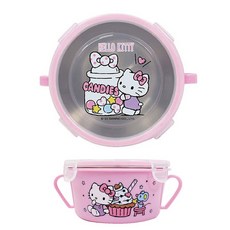 不鏽鋼防滑碗 止滑碗 隔熱碗 波力 雙耳碗 餐碗 幼稚園餐碗 麵包超人 汪汪隊 迪士尼 巧虎 POLI 兒童碗 學習碗, 1個, 雙耳碗-KITTY-粉 / 0206, 粉