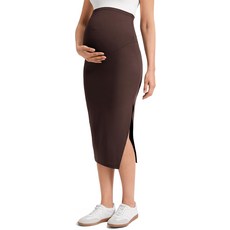 소프트 미디 스커트 임복 사이드 슬릿 펜슬 신축성 좋은 오버더벨리 임산부 치마 부드러운 소재 데일리 외출복