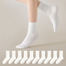 MJLP 여성 순색 중목 양말 화이트 학생용 데일리 10켤레