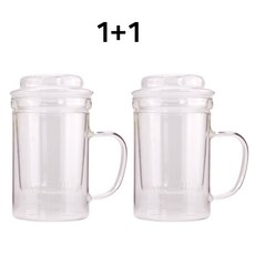 내열유리 차 거름망 머그컵 390ml 2개입 세트 뚜껑 포함 필터머그 유리컵, 2개, 단일