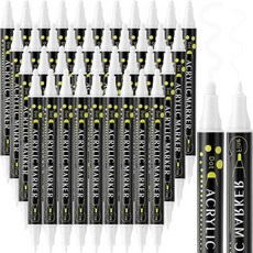 Spakon 듀얼 팁 아크릴 페인트 펜 마커 36개 파인 영구 메탈릭 락 페인팅 유리 목재용 예술 및 공예에 이상적 (화이트), 화이트