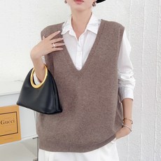 하모리 뒷 슬릿 버튼라인 포인트 루즈핏 빅사이즈 브이넥 롱 니트 조끼 가을 겨울 데일리 베스트