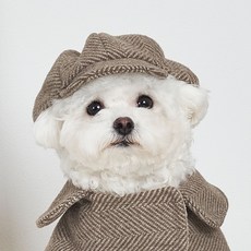 베일리 강아지 고양이 선캡 애견모자 반려견산책용 해링본 헌팅캡, 브라운, 1개