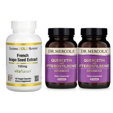 닥터메르콜라 프테로스틸벤 60정 2병 + 캘리포니아골드뉴트리션 포도씨추출물 360정 1병 고약사 세트