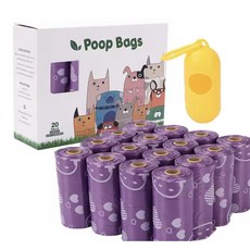 Poop Bags 딸기시리즈 강아지 배변봉투 생분해 리필 케이스 강력 내구성, 300개, 20개입, 보라