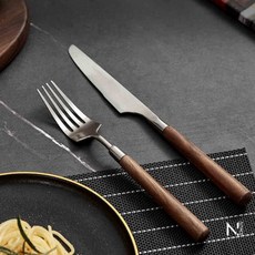 N.SPACE 胡桃木餐具 美國進口木材 304不鏽鋼 原木餐具, 胡桃木餐具 (牛排) - 叉 + 刀, 1個