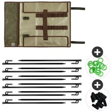 자캠 고강도 40cm 캠핑 단조팩 12개 세트 보호캡 야광링 롤팩가방, 1세트, 혼합색상