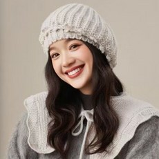 2025秋冬新款 日係手工鈎花針織貝雷帽女秋冬保暖凹造型包頭帽文藝百搭畵家帽子 P