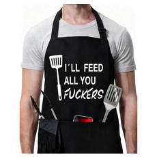ZOORON Funny Black Chef 남성용 앞치마 조절 가능한 BBQ 그릴 주방 요리 포켓 포함 액세서리 I'll Feed All You 11st_amz 13607