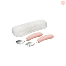 RICHELL 日本利其爾 TLI 兒童不鏽鋼匙叉組 附收納盒 粉色餐具, 1個, 不鏽鋼匙叉組(附盒)(粉), 粉