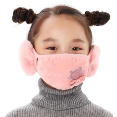 방한용 2in1 심플 귀엽고 편리 따뜻한 귀마개 마스크, 마스크레드 G00370, 1개입