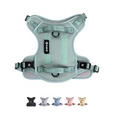 2026 뉴 에디션 Fei & Eve 클래식 강아지 하네스 - 퀵 릴리즈 버클 | 3포인트 당김 없는 컨트롤 튼튼한 900D 나일론 이중 안전 핸들 통기성 메시 조절 가능한, 글레이셔 그린