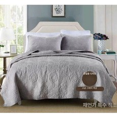 양면 베드 스프레드 커버렛 누빔 겸 리버서블 깔개, 플로럴 - 그레이
