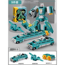 兒童磁力積木拼接玩具益智男孩拼裝變形車磁鐵金剛機器人寶寶禮物, 1個, 綠色幻變機器人【9件套】:如圖所示