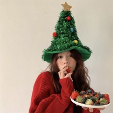 聖誕樹造型帽子 韓國ins風 聖誕派對裝扮道具, 聖誕樹帽子（金星彩球）, 1個