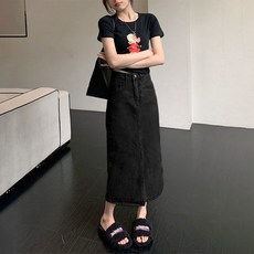 Yellwel 하이웨스트 미디 스커트 트임 소프트 데님 반바지 여성용 DJP