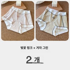 여성용 순면 하이웨스트 팬티 빅사이즈 통기성 무흔, [2줄] 체리핑크 + 머스타드그린