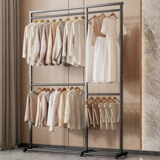 라온스페이스 다용도 튼튼한 2단 이동식 옷걸이 행거, 블랙A