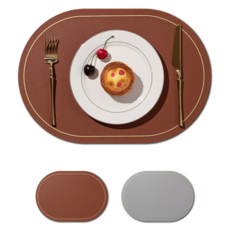아마레제이 북유럽풍 양면 식탁매트 가죽 방수 2p 4p, 2매, 2. 브라운/그레이