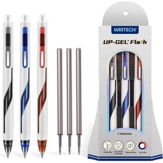 라이테크 writech 리트랙터블 젤 잉크 펜: 저중력 0.7mm 미디엄 포인트 펜 멀티컬러 리필 번짐 없음 무음 클릭 블랙 블루 레드 3ct 업-젤 플래시, White