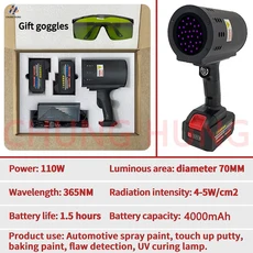 110W 365nm 자외선 손전등 자동차 차체 수리 퍼티 손상 감지등 페인트 검사용 표면 검사 도구, 01 검정색, 03 UK plug, 02 Two battery packs, 1