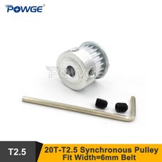 POWGE 도르래 보어 20 8MM 동기 T2 프린터 6MM 벨트 35MM 3D 톱니, 2개, 5mm, Fit Width 6mm Belt