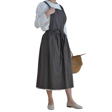 Losofar 면 플리츠 앞치마 레트로 방수 정원 청소 피나포어 드레스 밀. 265730, 다크그레이