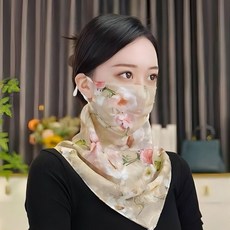四季防曬面罩三角巾 戶外透氣帶圍脖薄款遮臉絲巾面紗