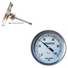 온도계 T형 100파이 PT1/2 배관용 온도 측정 기기, 100도 100L, 색상:100도 100L