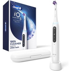 OuralBio Series 5 Ultimate White 충전식 전동 칫솔 가시 압력 센서 2분 타이머 5가지 청소 설정 교체용 헤드 1개 여행용 케이스 흰색, 1 Count (Pack of 1)