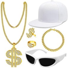 NANXJIUR 90년대 힙합 80년대 코스튬 키트 남성용 래퍼 파티 의상 액세서리 키트-01 스몰