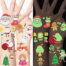 크리스마스 임시 타투 10장 어둠 속에서 빛나는 스티커 장식 용품 파티 선물 스타킹 스터핑 선물용, 크리스마스 임시 타투 10장, 어둠 속에서 빛나는 스티