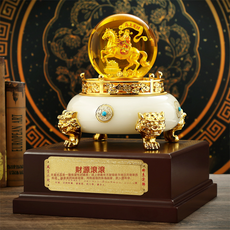 GUEFOON 馬上馬年聚寶盆擺件白玉琉璃擺飾, 財源滾滾（生肖馬）