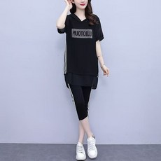 2026新款韓版加大尺碼胖MM夏季時尚寬鬆顯瘦拼接短袖七分褲兩件套