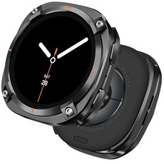 HITZEE 삼성 갤럭시 워치 8 44mm와 호환되는 2 in 1 메탈 케이스 8용 뒷면 커버가 있는 견고한 금속 보호 범퍼 티타늄 오렌지, Galaxy Watch 8 44mm, 블랙 오렌지