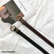 Urban Explorer 簡約復古銅釦細皮帶 女士時尚百搭腰帶