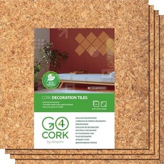 Go4Cork 사각 코르크 타일 - 21.6 x 21.6cm(8.5 x 8.5인치) 4개 팩 | 프리미엄 양면 에코 코르크 타일 | 공예 및 가정 교실 및 사무실 정리 장식, Multipurpose Cork