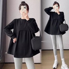 봄 가을 임산부 세트 캐주얼 임부복 기질 임부 라운드 하프 맨투맨 + 슬림핏 하이웨이스트 레깅스 팬츠 상하 투피스 세트 LPC