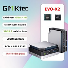 GMKtec EVO-X2 AMD R AI Max+ 395 미니 PC 16코어 32스레드 64GB LPDDR5X 1TB SSD 게이밍 컴퓨터 AMD XDNA, 01 Silver, 02 영국, 01 64GB LPDDR5 1TB SSD