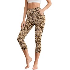 Poetesant Leopard Print Yoga Pants for Women High Waisted Capri Leggings Athletic Workout Capris L