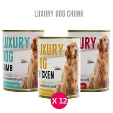럭셔리독 청크 375g x12개 3가지맛 혼합 대용량 애견간식캔, 12개